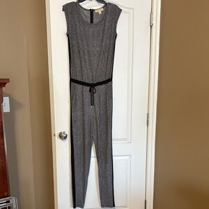 Sleeveless Grey & Black Jumpsuit with Waist Tie
